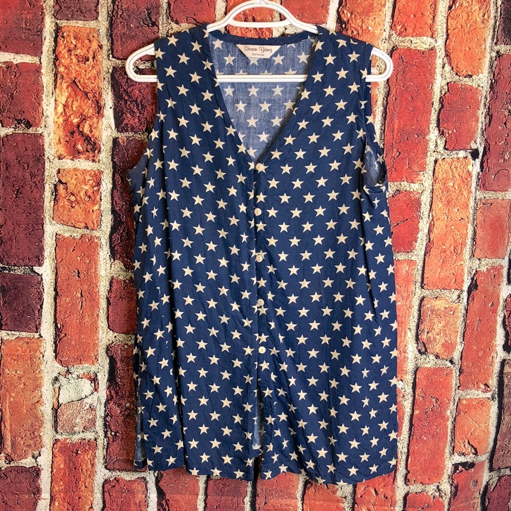 Vintage Sharon Young sleeveless button down women blouse size 10